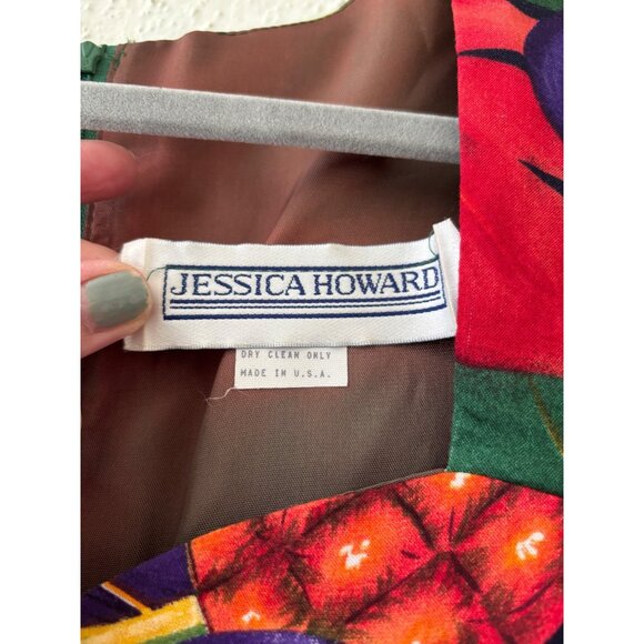Vintage Jessica Howard Womens Tropical Fruit Print Dress Short Sleeves Mid-Lengt - Picture 6 of 13